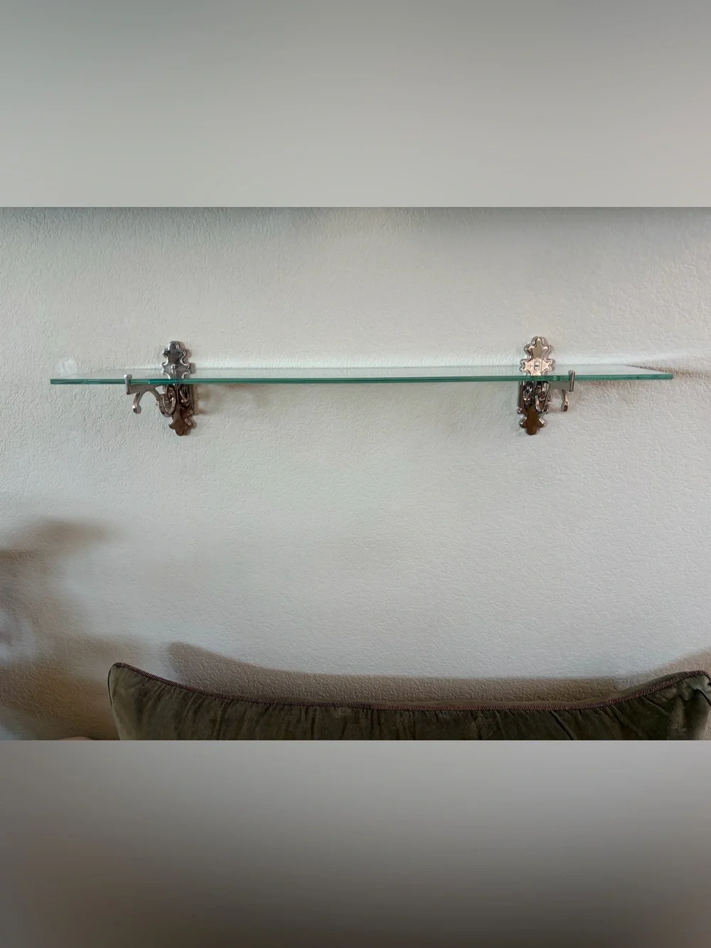 Pottery Barn Glass Wall Shelf with Polished Silver Brackets, 26.5”x5”, LIKE NEW